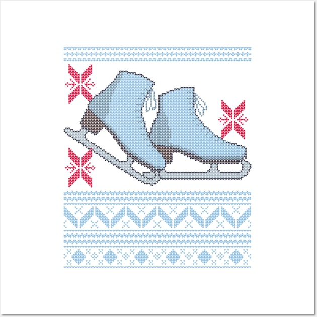 Ugly Christmas Sweater design with Ice Skates and Snowflakes Wall Art by YourGoods